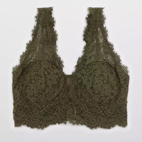 aerie Other - Aerie Olive Green Eyelash Lace Plunge Bralette